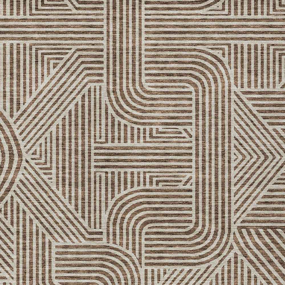 10' X 14' Brown And Beige Abstract Washable Indoor Outdoor Area Rug