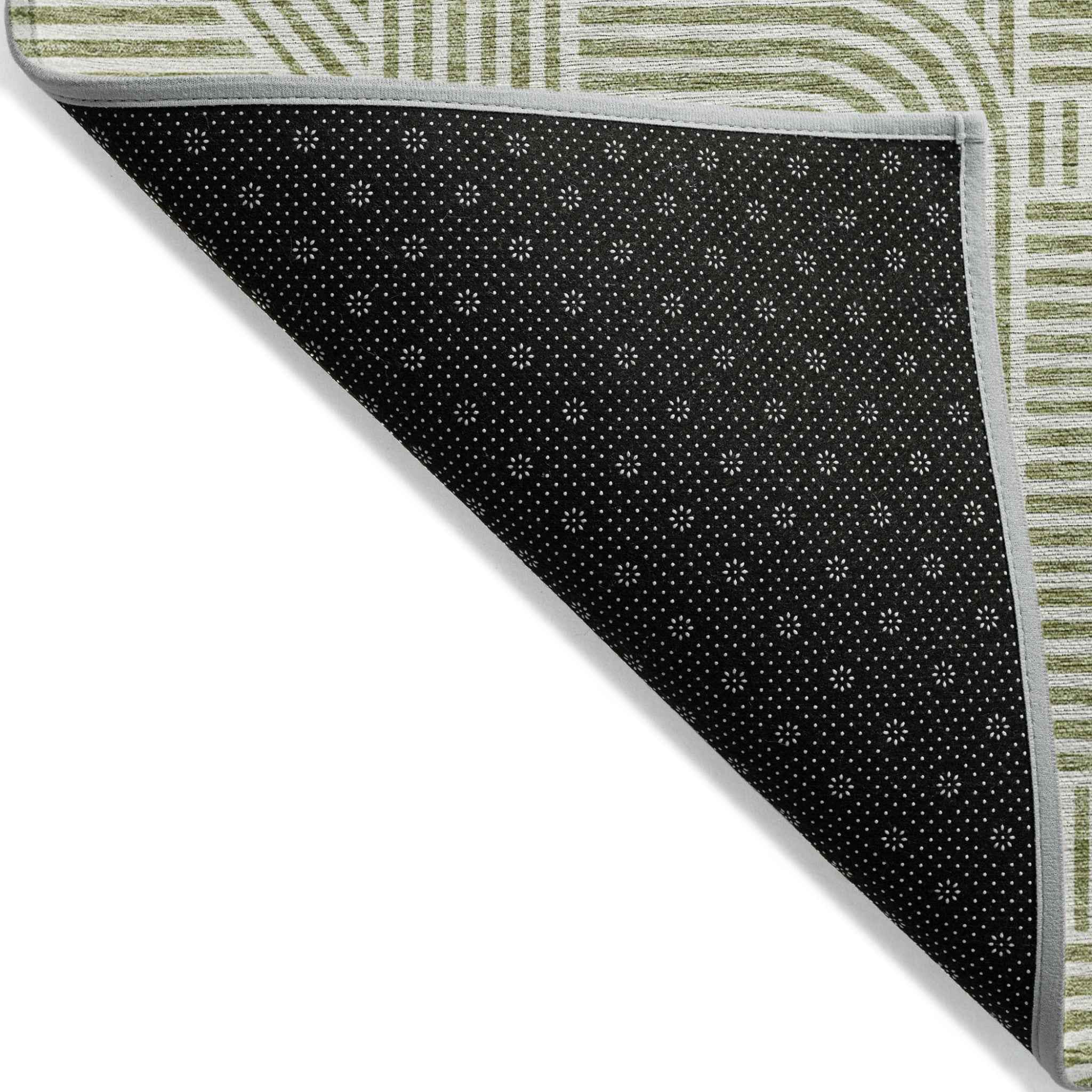 3' X 5' Artichoke Green And Ivory Abstract Washable Indoor Outdoor Area Rug