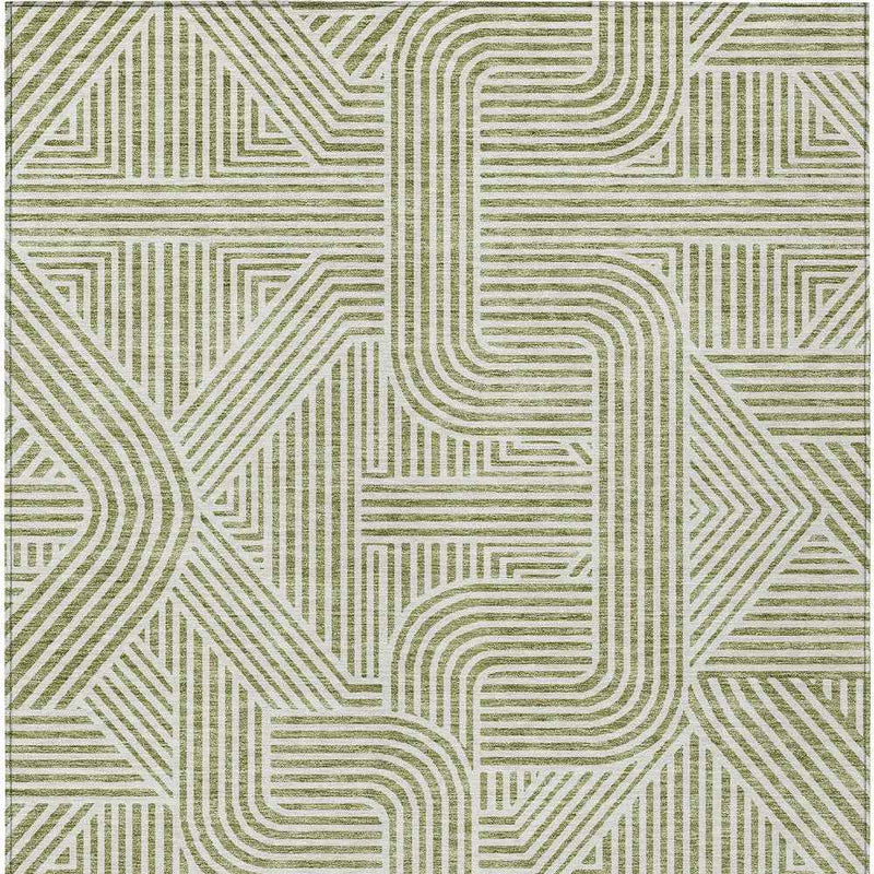 3' X 5' Artichoke Green And Ivory Abstract Washable Indoor Outdoor Area Rug