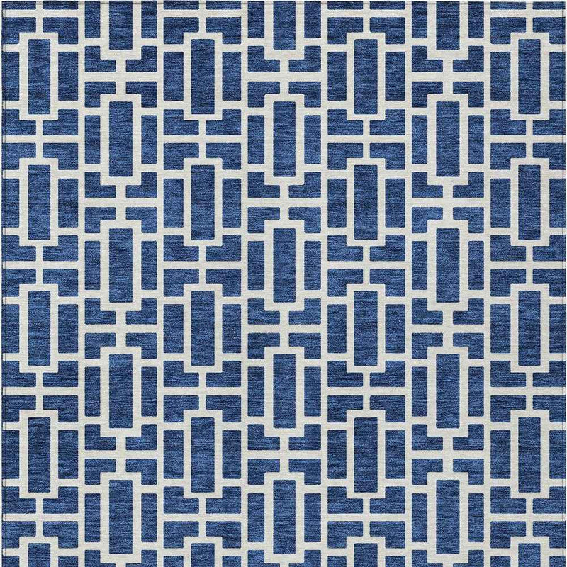 8' X 10' Navy Blue And Ivory Geometric Washable Indoor Outdoor Area Rug