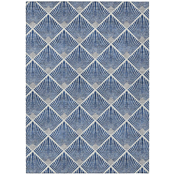 8' X 10' Navy Blue Gray And Ivory Geometric Washable Indoor Outdoor Area Rug
