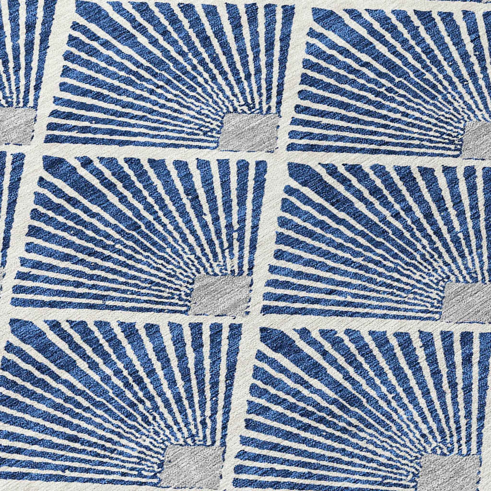 8' X 10' Navy Blue Gray And Ivory Geometric Washable Indoor Outdoor Area Rug