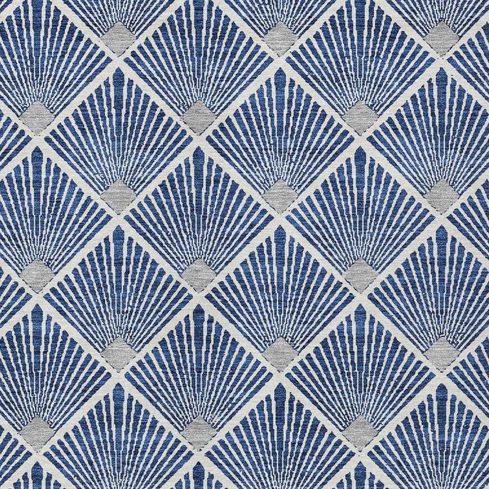 8' X 10' Navy Blue Gray And Ivory Geometric Washable Indoor Outdoor Area Rug