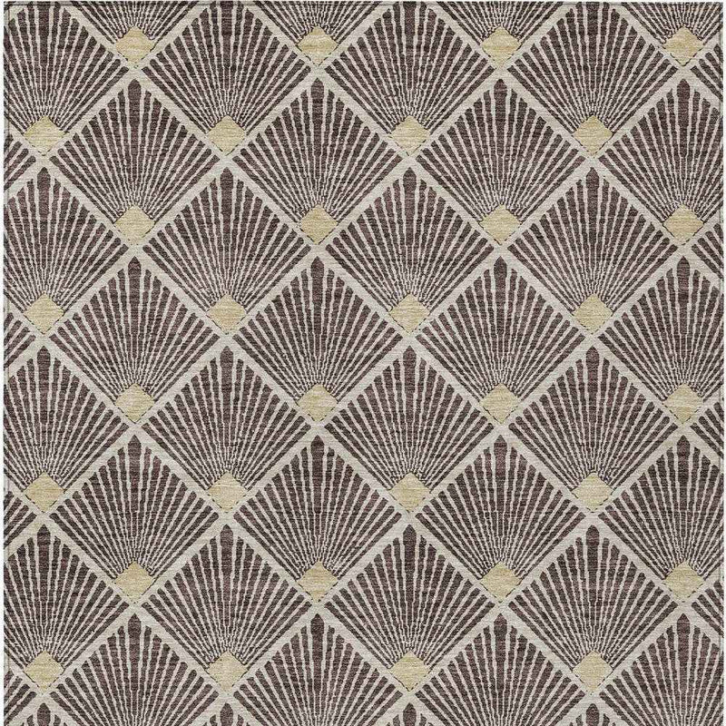 10' X 14' Brown And Beige Geometric Washable Indoor Outdoor Area Rug
