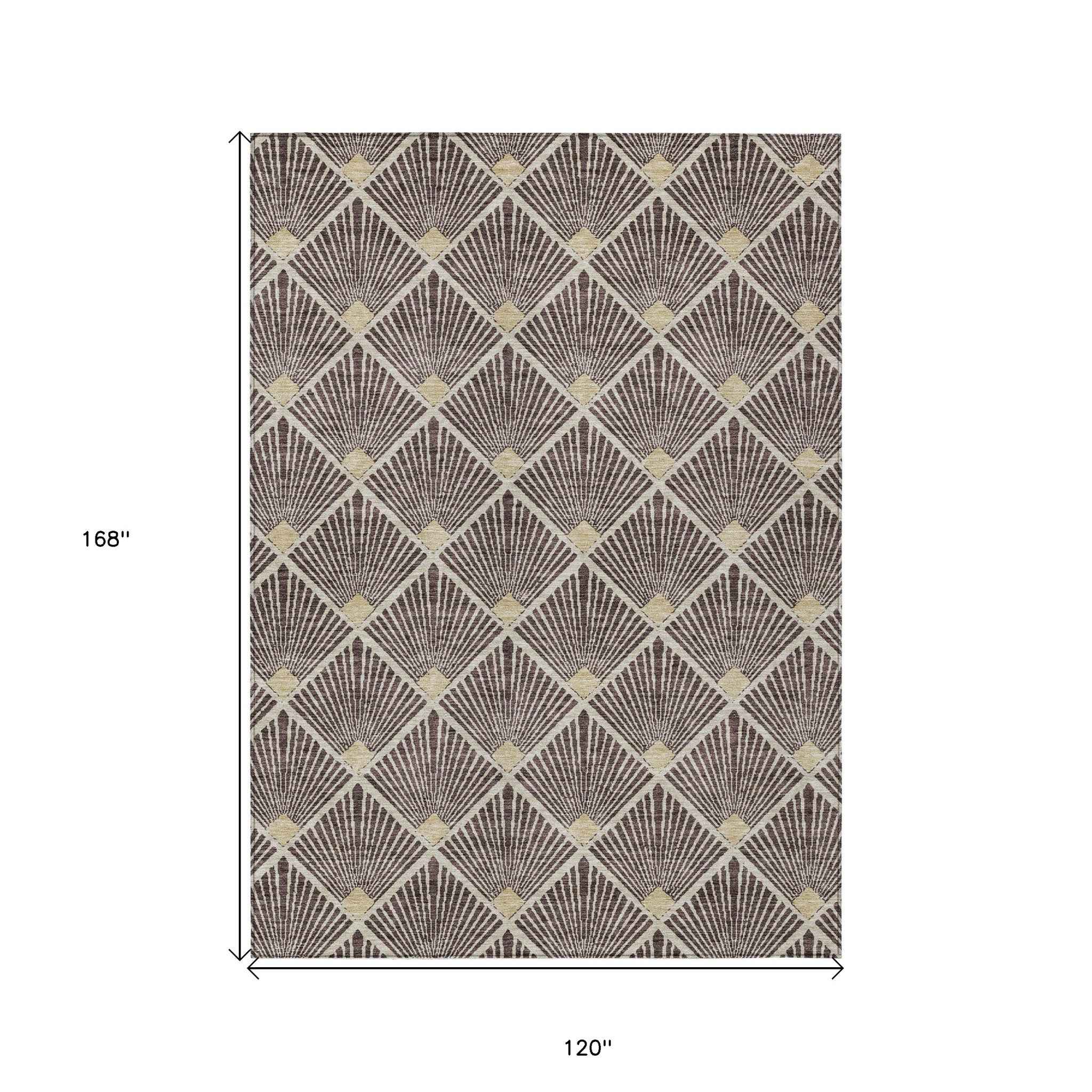 10' X 14' Brown And Beige Geometric Washable Indoor Outdoor Area Rug