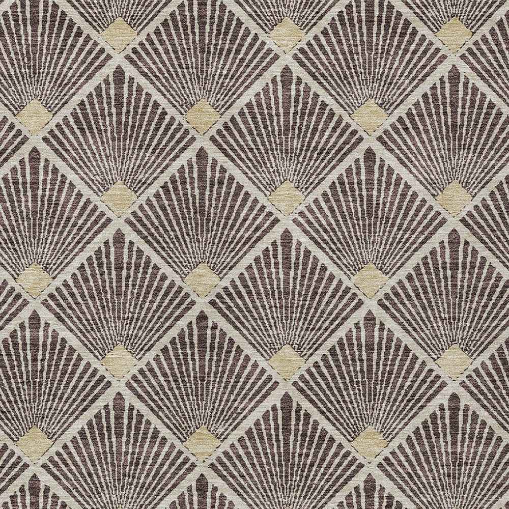 10' X 14' Brown And Beige Geometric Washable Indoor Outdoor Area Rug