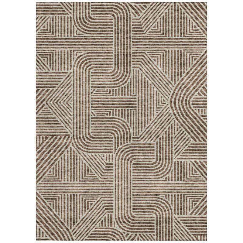 9' X 12' Brown And Beige Abstract Washable Indoor Outdoor Area Rug