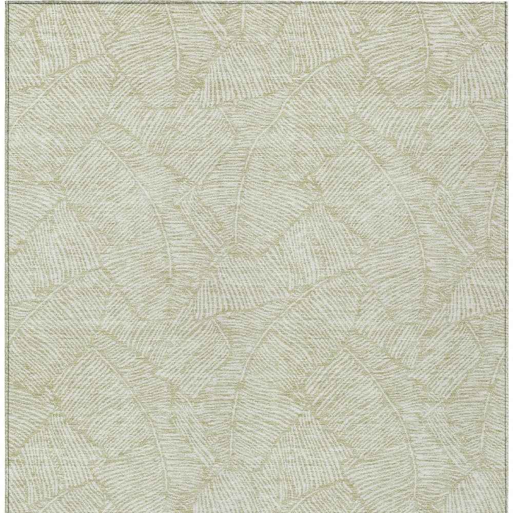 10' X 14' Artichoke Green And Ivory Floral Washable Indoor Outdoor Area Rug