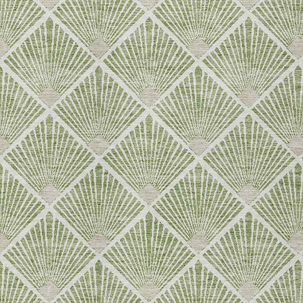 9' X 12' Green Beige And Ivory Geometric Washable Indoor Outdoor Area Rug