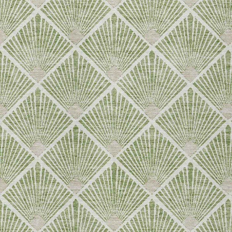9' X 12' Green Beige And Ivory Geometric Washable Indoor Outdoor Area Rug