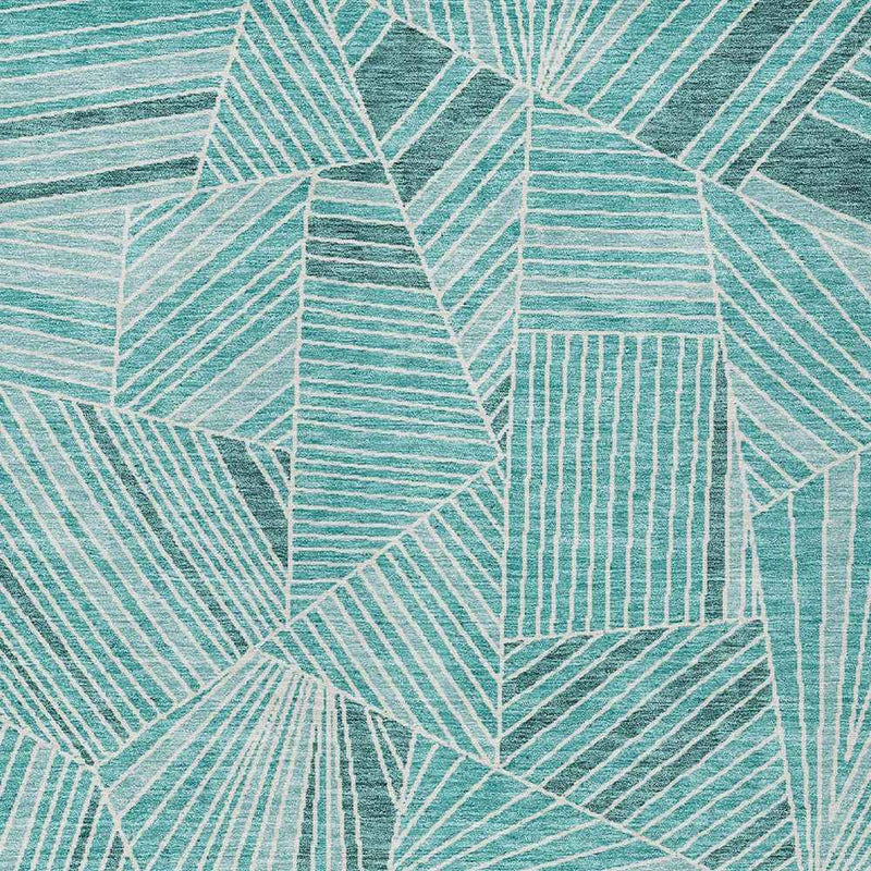 9' X 12' Teal Blue And Ivory Geometric Washable Indoor Outdoor Area Rug