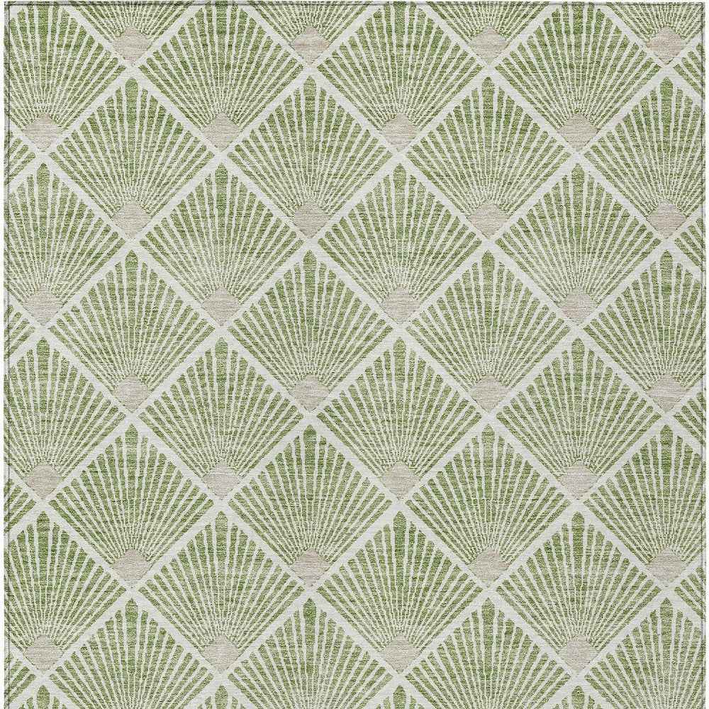 9' X 12' Green Beige And Ivory Geometric Washable Indoor Outdoor Area Rug