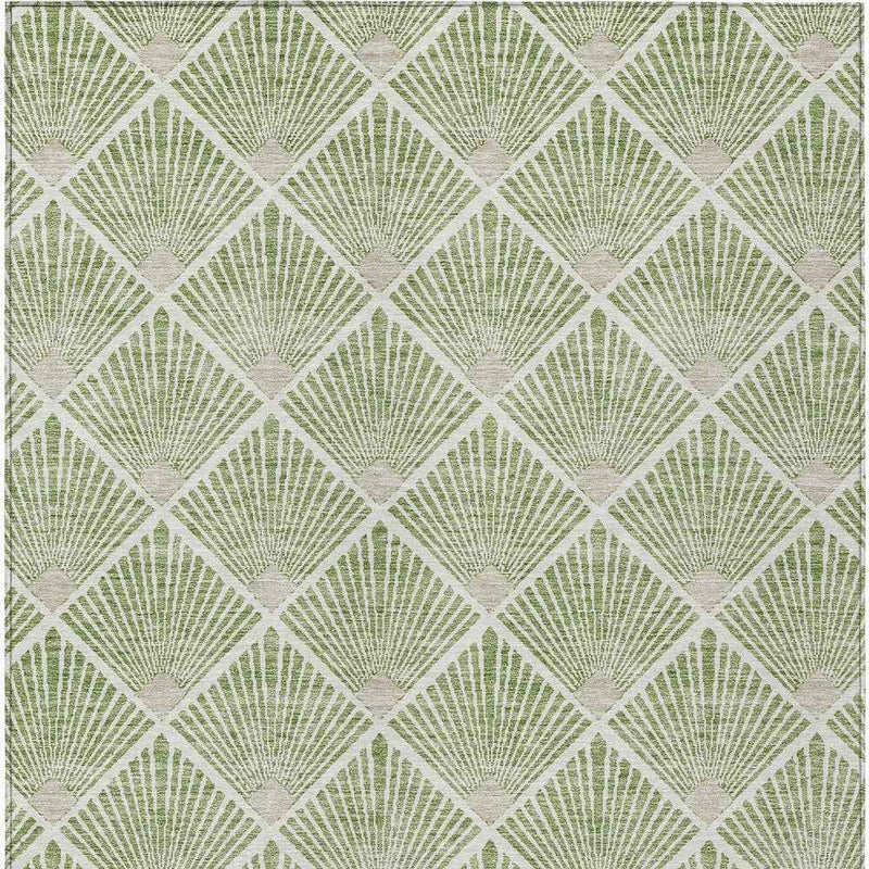 9' X 12' Green Beige And Ivory Geometric Washable Indoor Outdoor Area Rug