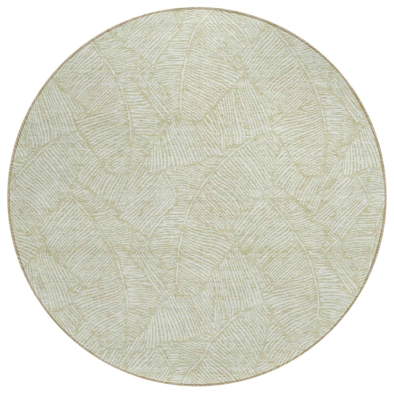8' Artichoke Green And Ivory Round Floral Washable Indoor Outdoor Area Rug