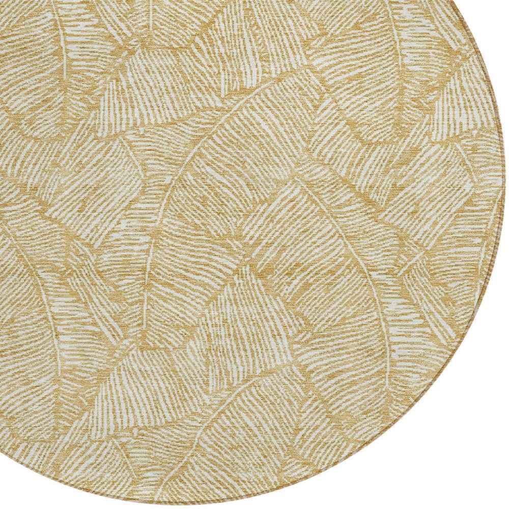8' Gold And Beige Round Floral Washable Indoor Outdoor Area Rug