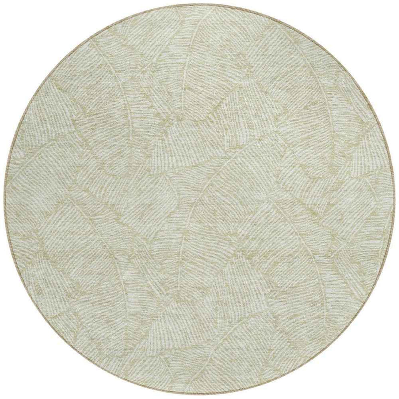 8' Artichoke Green And Ivory Round Floral Washable Indoor Outdoor Area Rug
