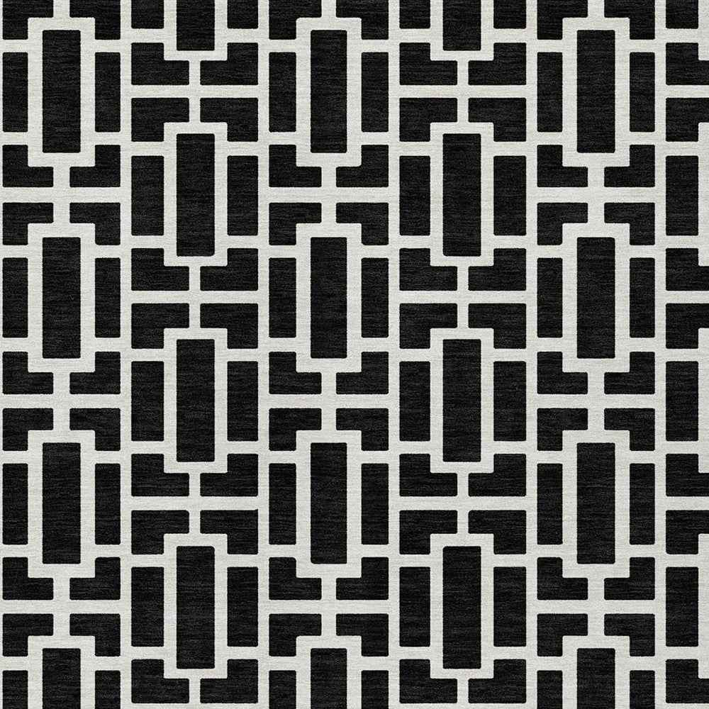 5' X 8' Black And Ivory Geometric Washable Indoor Outdoor Area Rug