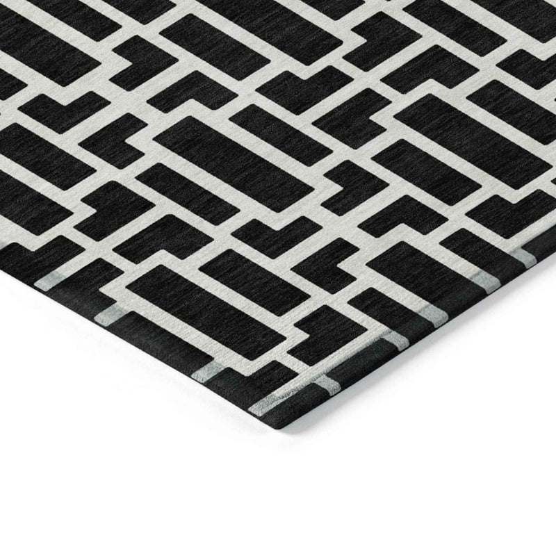 5' X 8' Black And Ivory Geometric Washable Indoor Outdoor Area Rug