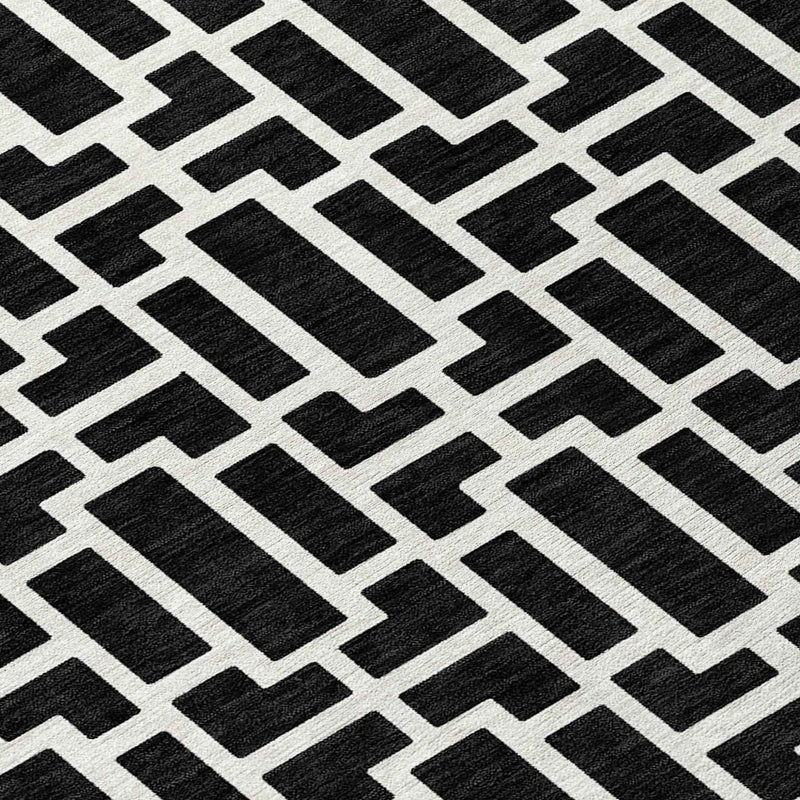 5' X 8' Black And Ivory Geometric Washable Indoor Outdoor Area Rug