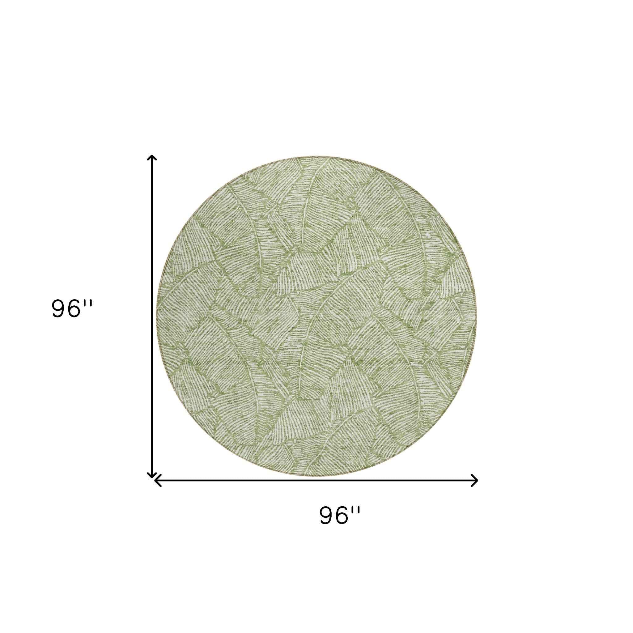 8' Green And Ivory Round Floral Washable Indoor Outdoor Area Rug