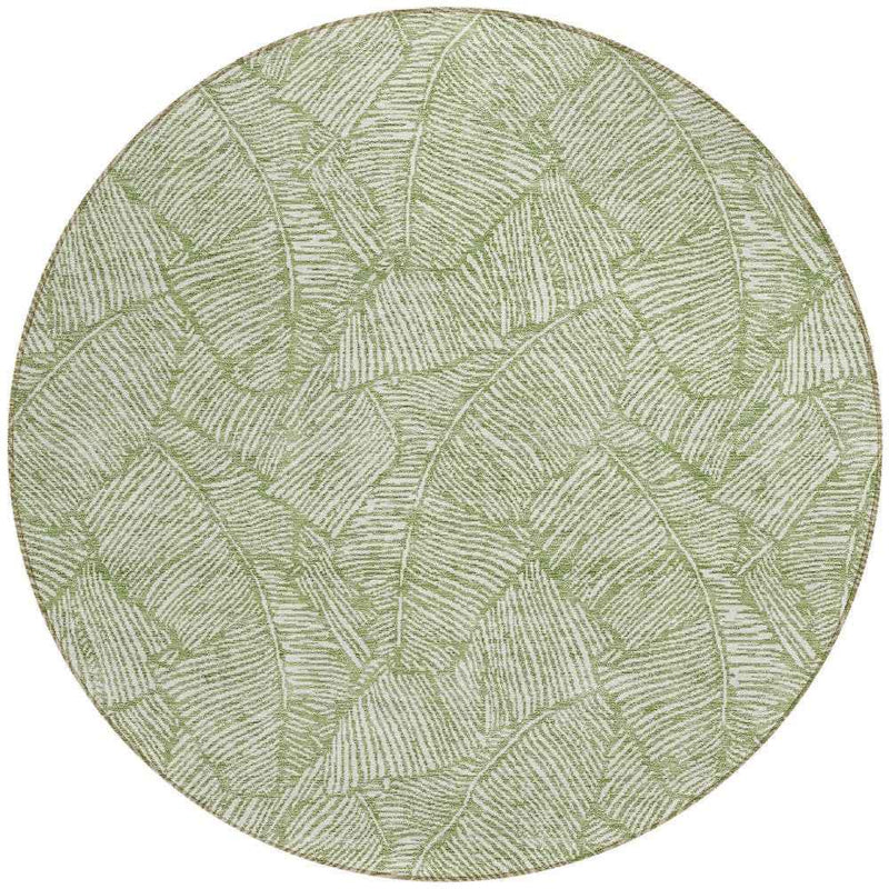 8' Green And Ivory Round Floral Washable Indoor Outdoor Area Rug