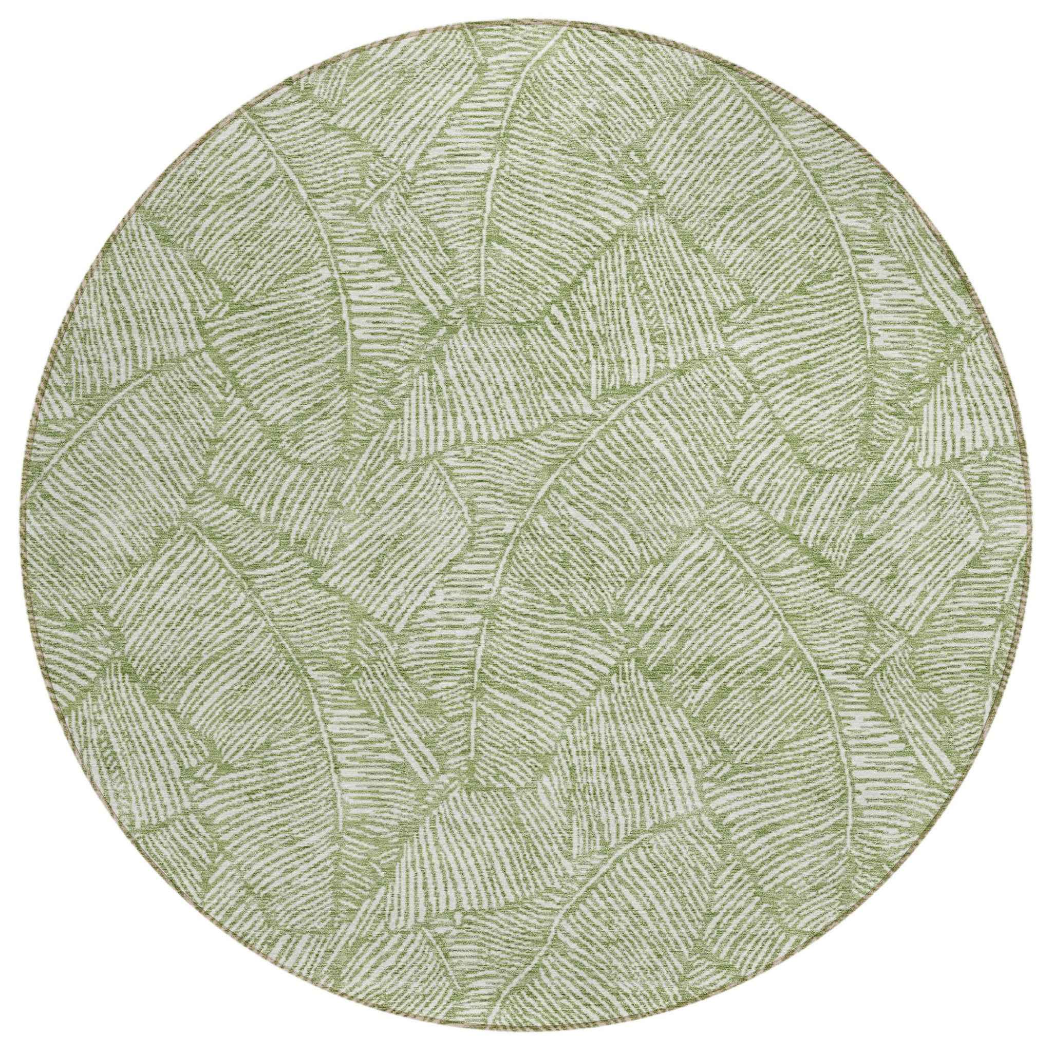 8' Green And Ivory Round Floral Washable Indoor Outdoor Area Rug