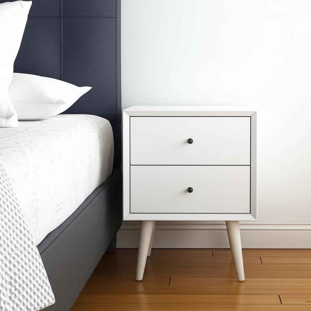 26" Solid Wood and Wood Two Drawer Nightstand