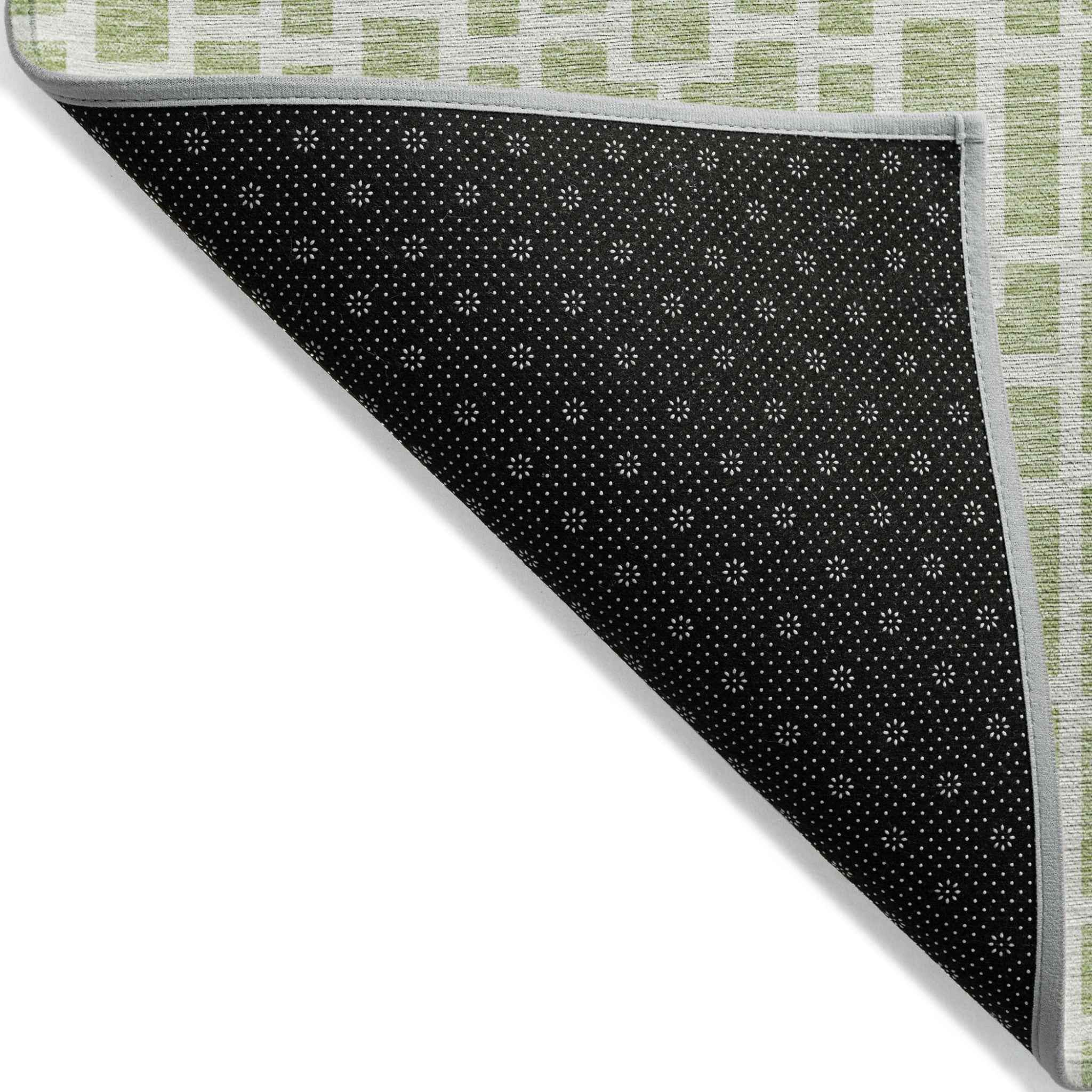 5' X 8' Artichoke Green And Ivory Geometric Washable Indoor Outdoor Area Rug