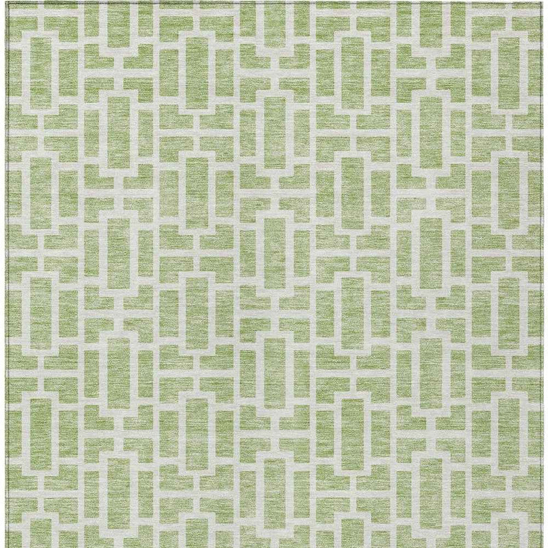 5' X 8' Artichoke Green And Ivory Geometric Washable Indoor Outdoor Area Rug