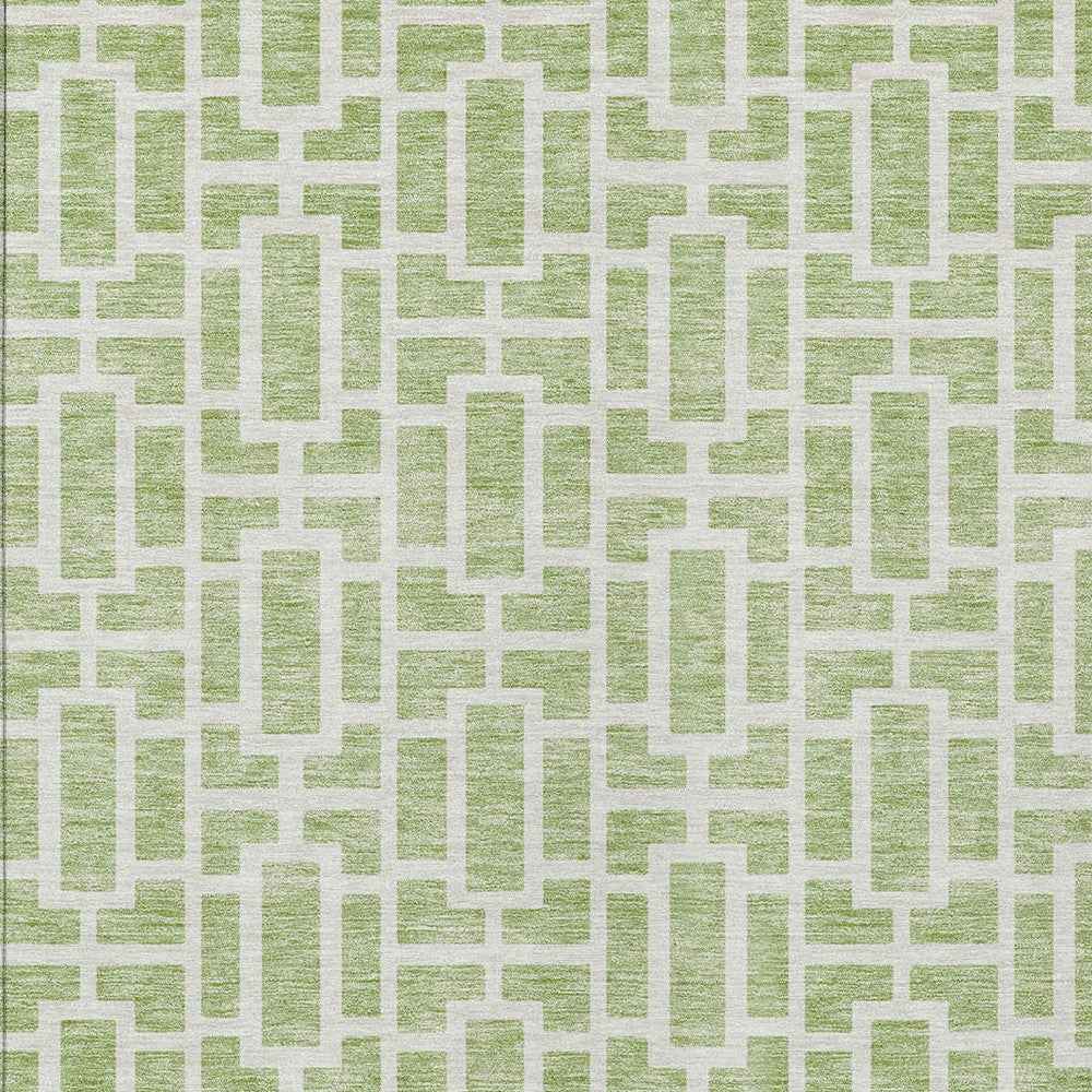 5' X 8' Artichoke Green And Ivory Geometric Washable Indoor Outdoor Area Rug