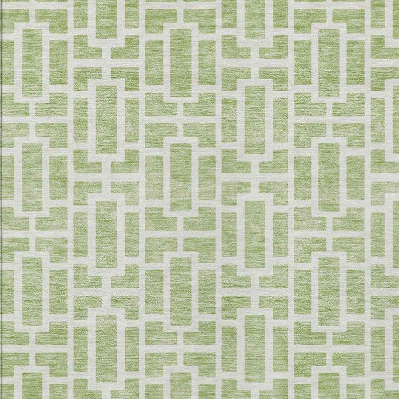 5' X 8' Artichoke Green And Ivory Geometric Washable Indoor Outdoor Area Rug