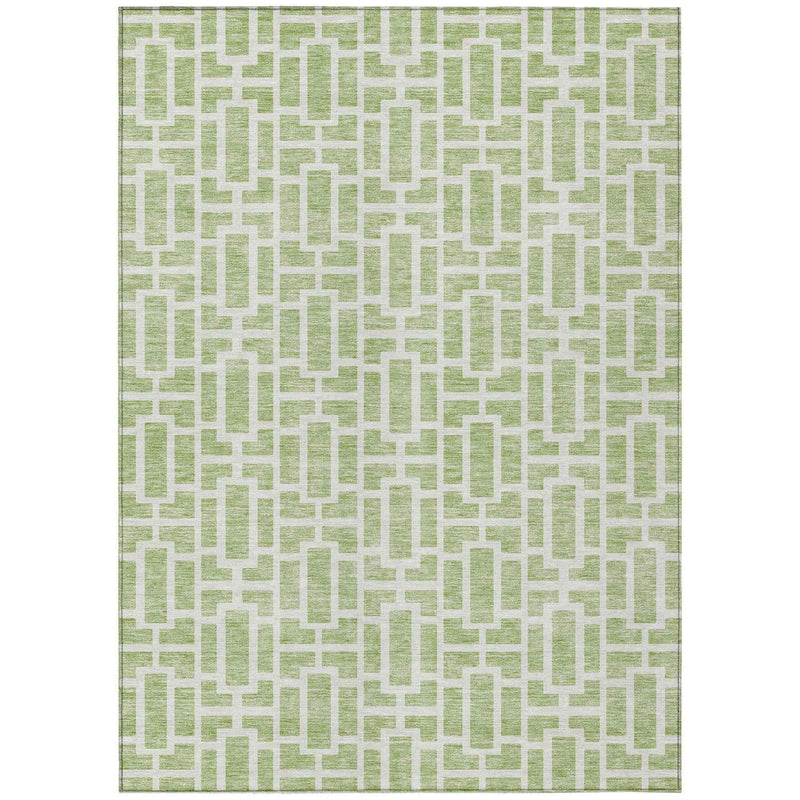 5' X 8' Artichoke Green And Ivory Geometric Washable Indoor Outdoor Area Rug