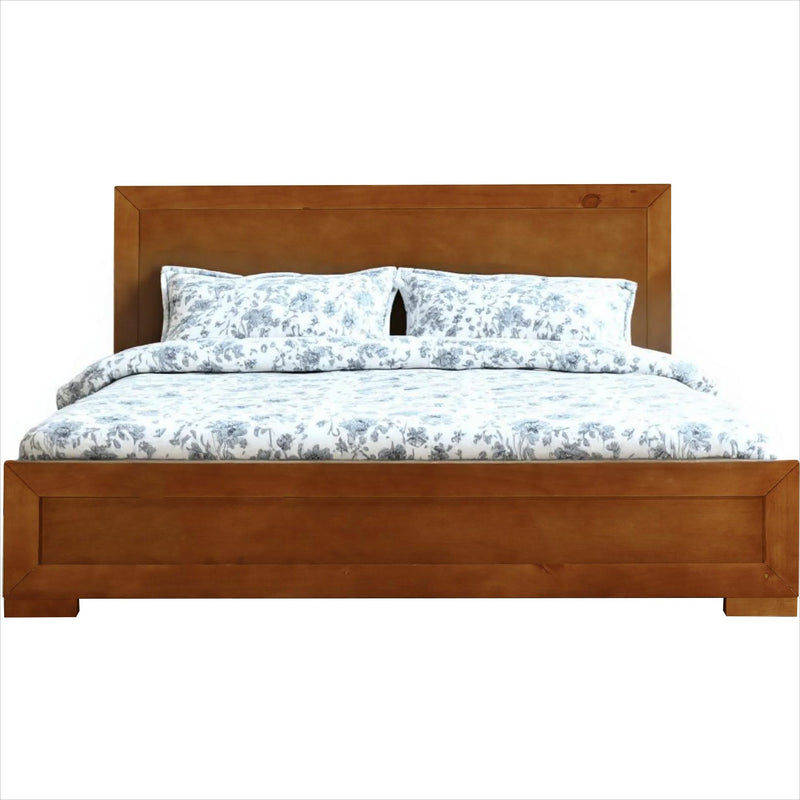 Oak Inlaid Panels Solid Wood King Bed Frame - Bed & Bath