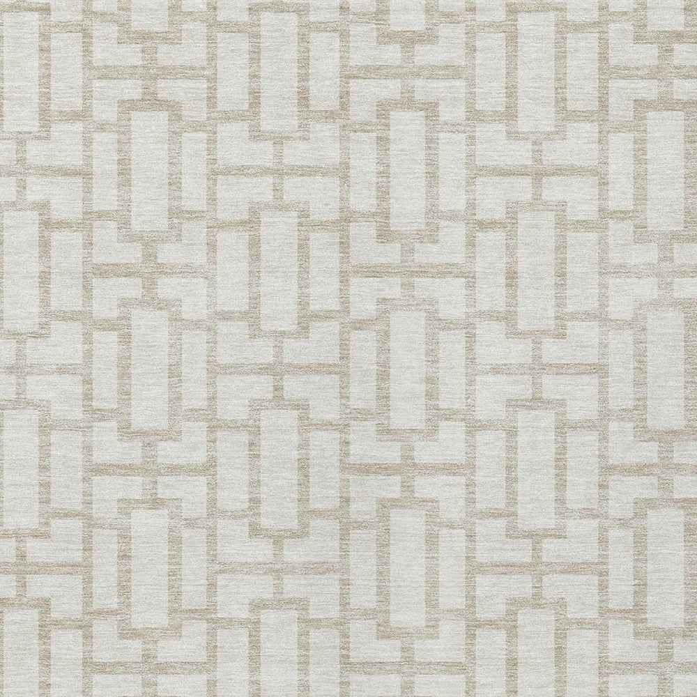 9' X 12' Ivory And Beige Geometric Washable Indoor Outdoor Area Rug