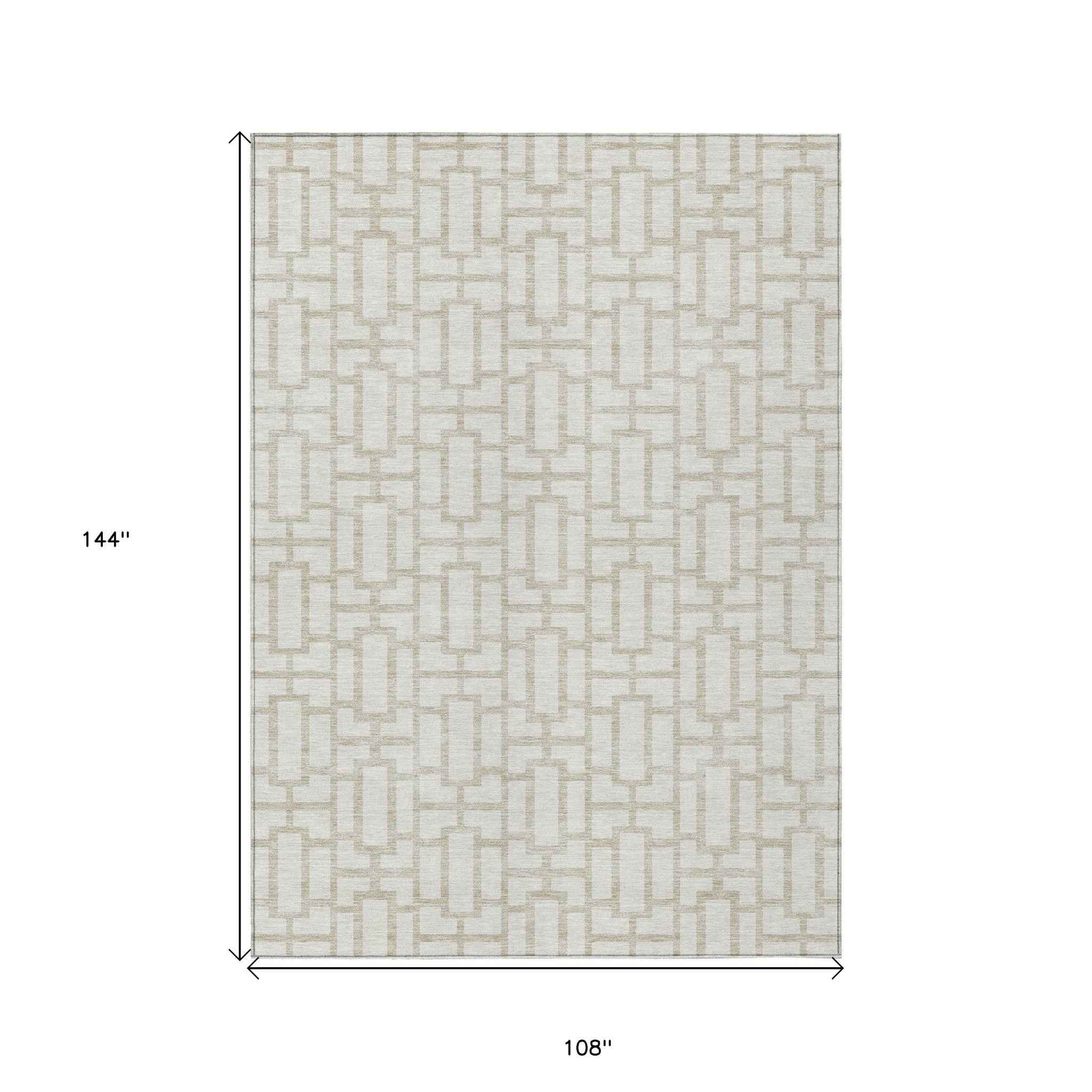 9' X 12' Ivory And Beige Geometric Washable Indoor Outdoor Area Rug