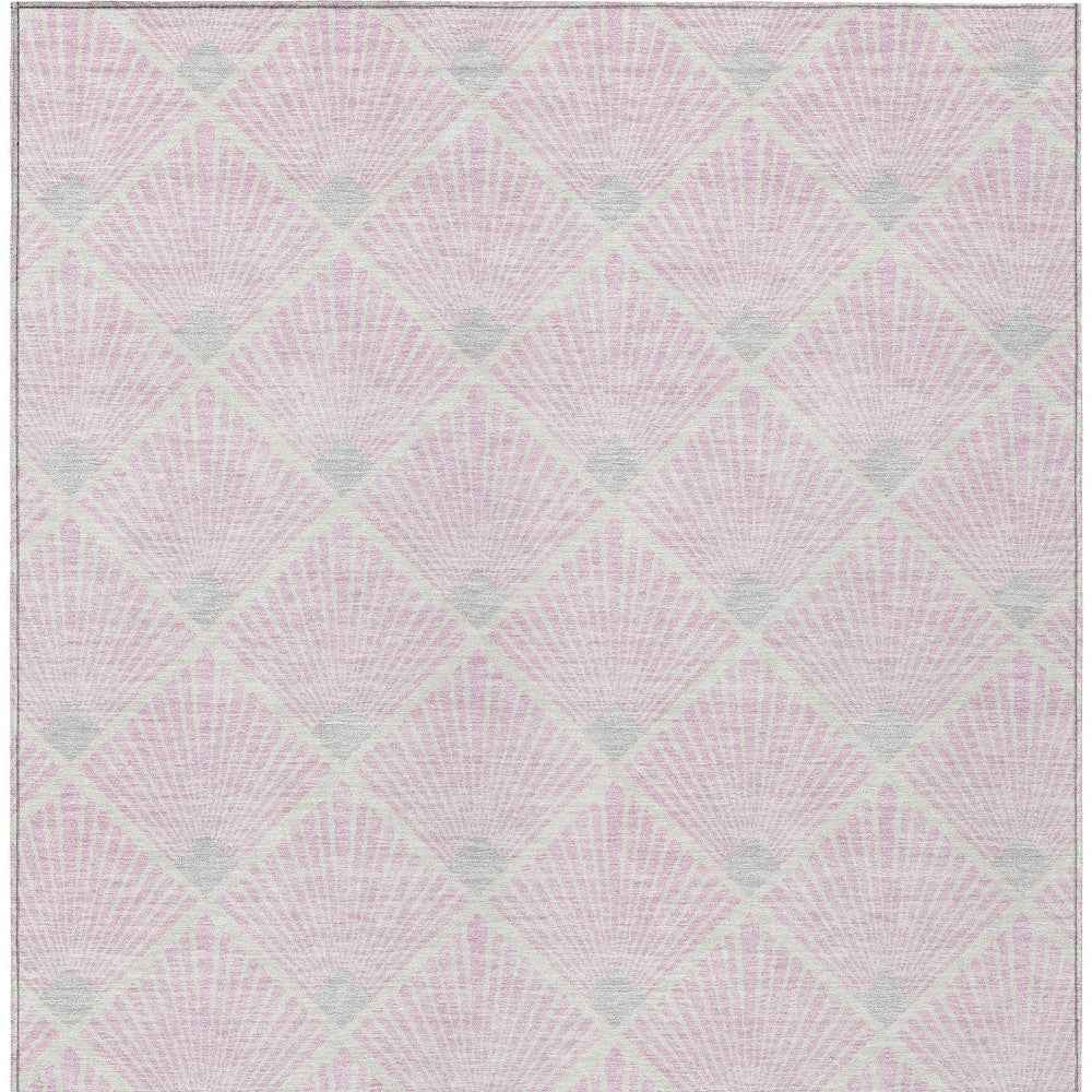 8' X 10' Pink Gray And Ivory Geometric Washable Indoor Outdoor Area Rug