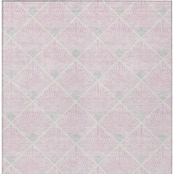 8' X 10' Pink Gray And Ivory Geometric Washable Indoor Outdoor Area Rug
