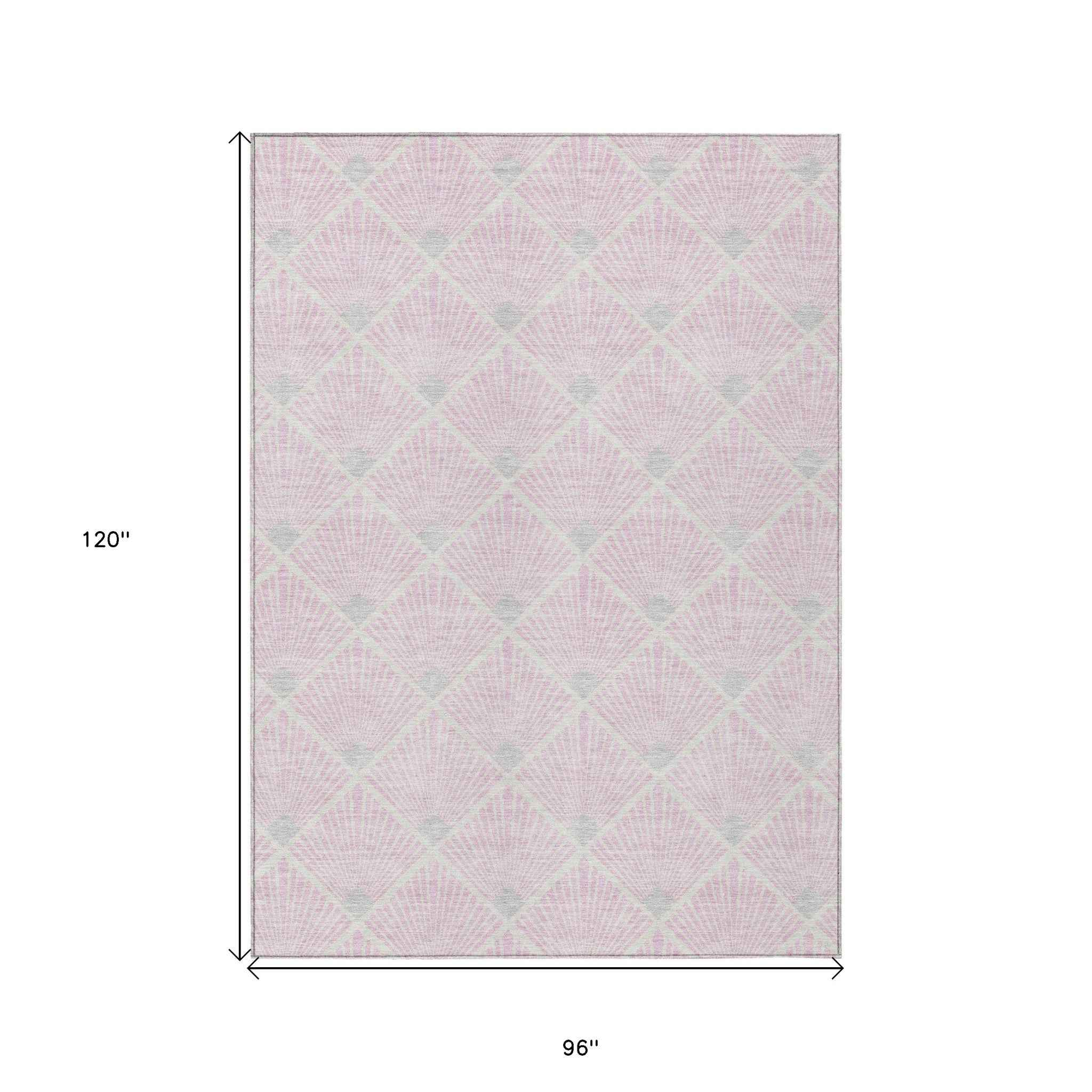 8' X 10' Pink Gray And Ivory Geometric Washable Indoor Outdoor Area Rug