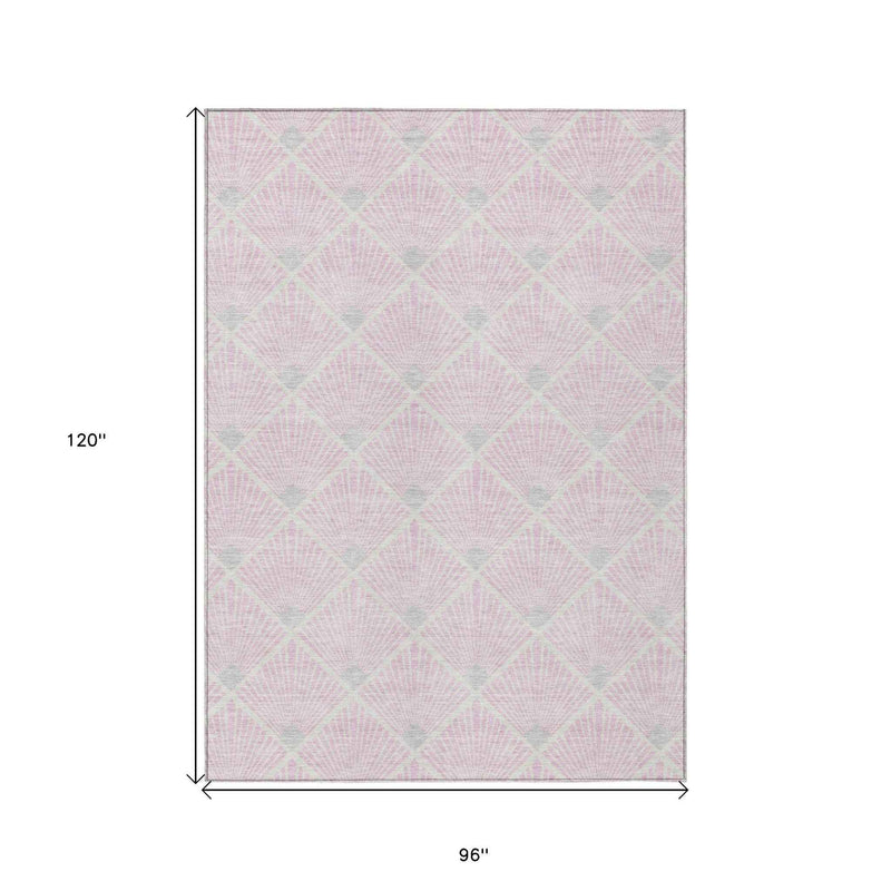 8' X 10' Pink Gray And Ivory Geometric Washable Indoor Outdoor Area Rug