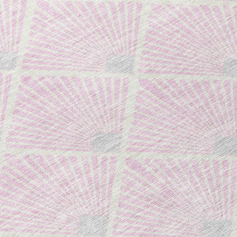 8' X 10' Pink Gray And Ivory Geometric Washable Indoor Outdoor Area Rug