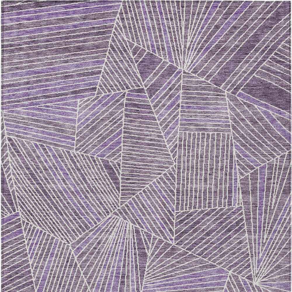 5' X 8' Purple And Ivory Geometric Washable Indoor Outdoor Area Rug