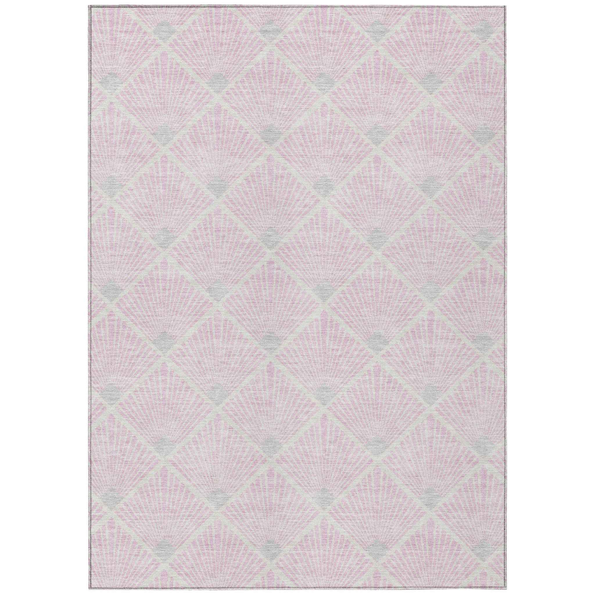 8' X 10' Pink Gray And Ivory Geometric Washable Indoor Outdoor Area Rug