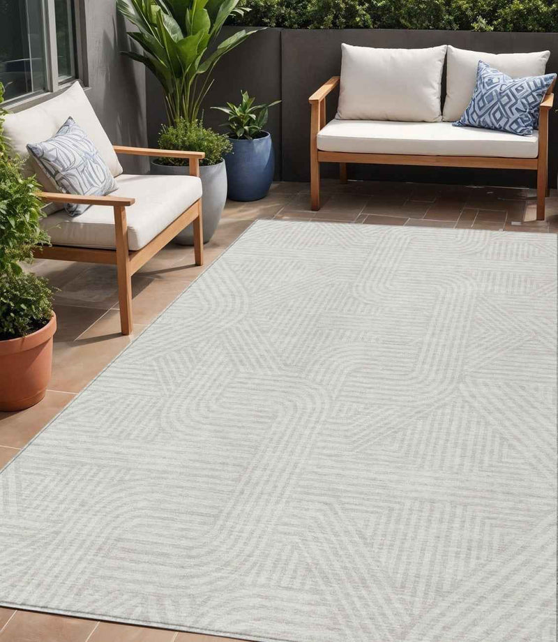 5' X 8' Ivory And Gray Abstract Washable Indoor Outdoor Area Rug