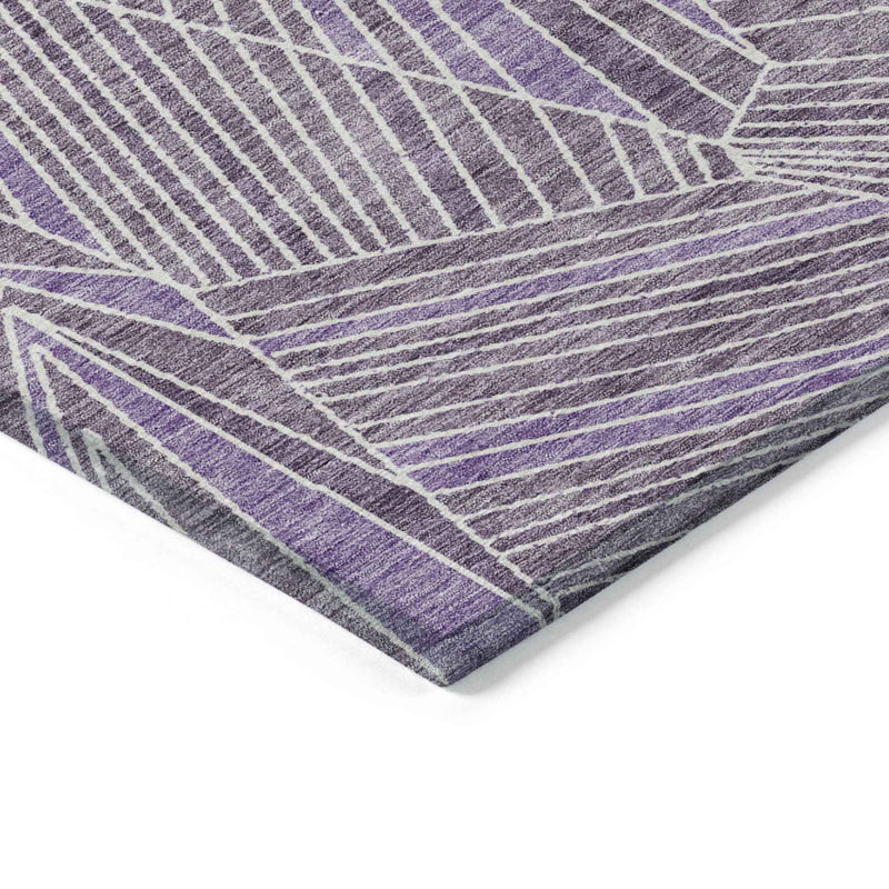 5' X 8' Purple And Ivory Geometric Washable Indoor Outdoor Area Rug