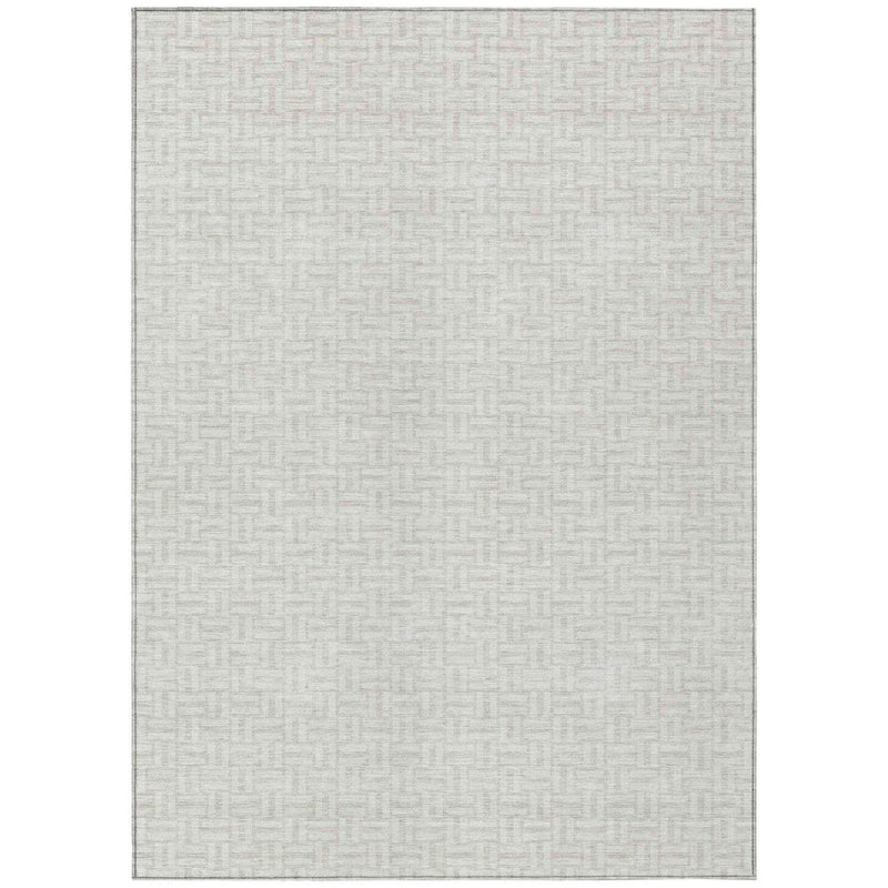 5' X 8' Ivory And Silver Geometric Washable Indoor Outdoor Area Rug