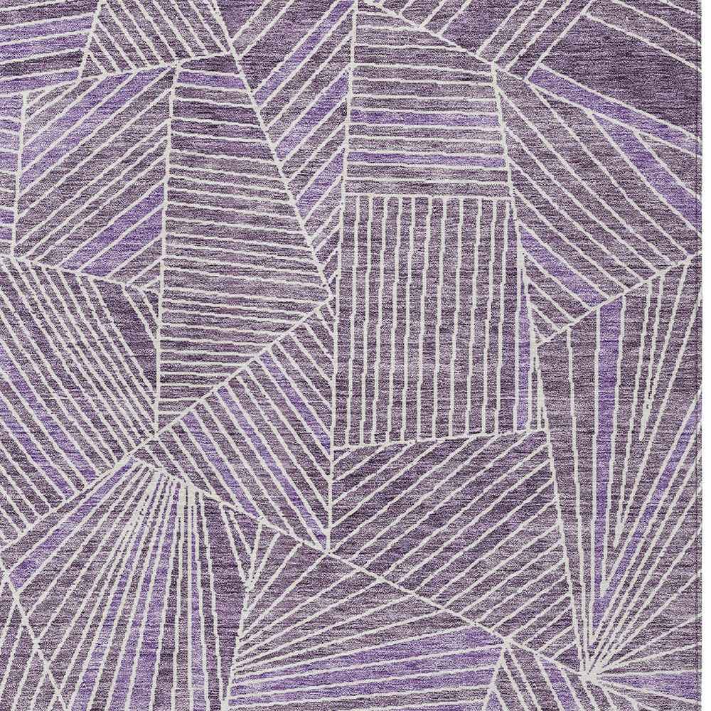 5' X 8' Purple And Ivory Geometric Washable Indoor Outdoor Area Rug