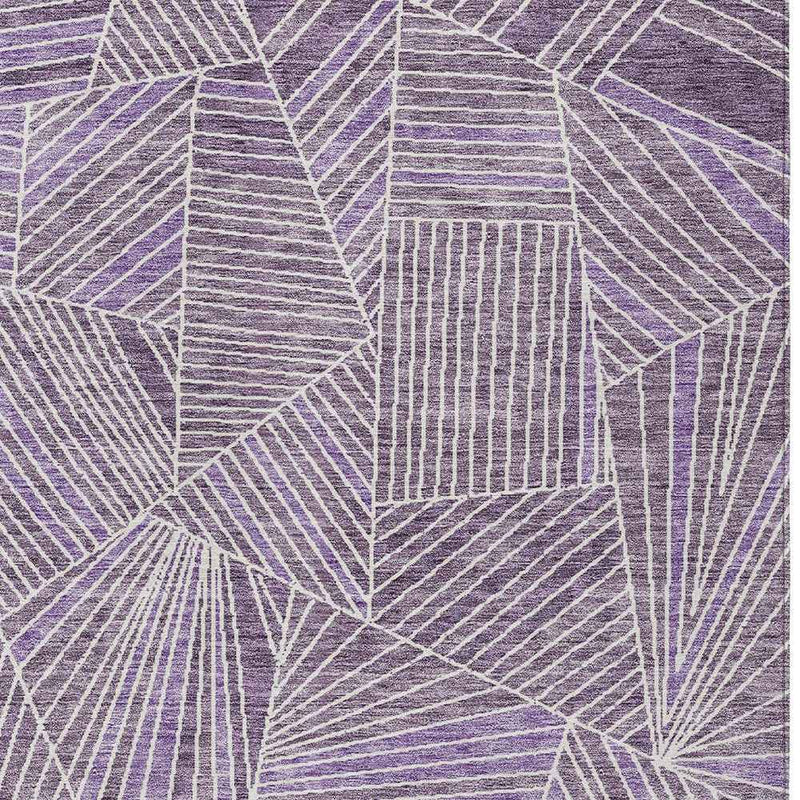 5' X 8' Purple And Ivory Geometric Washable Indoor Outdoor Area Rug
