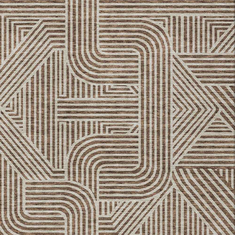 3' X 5' Brown And Beige Abstract Washable Indoor Outdoor Area Rug