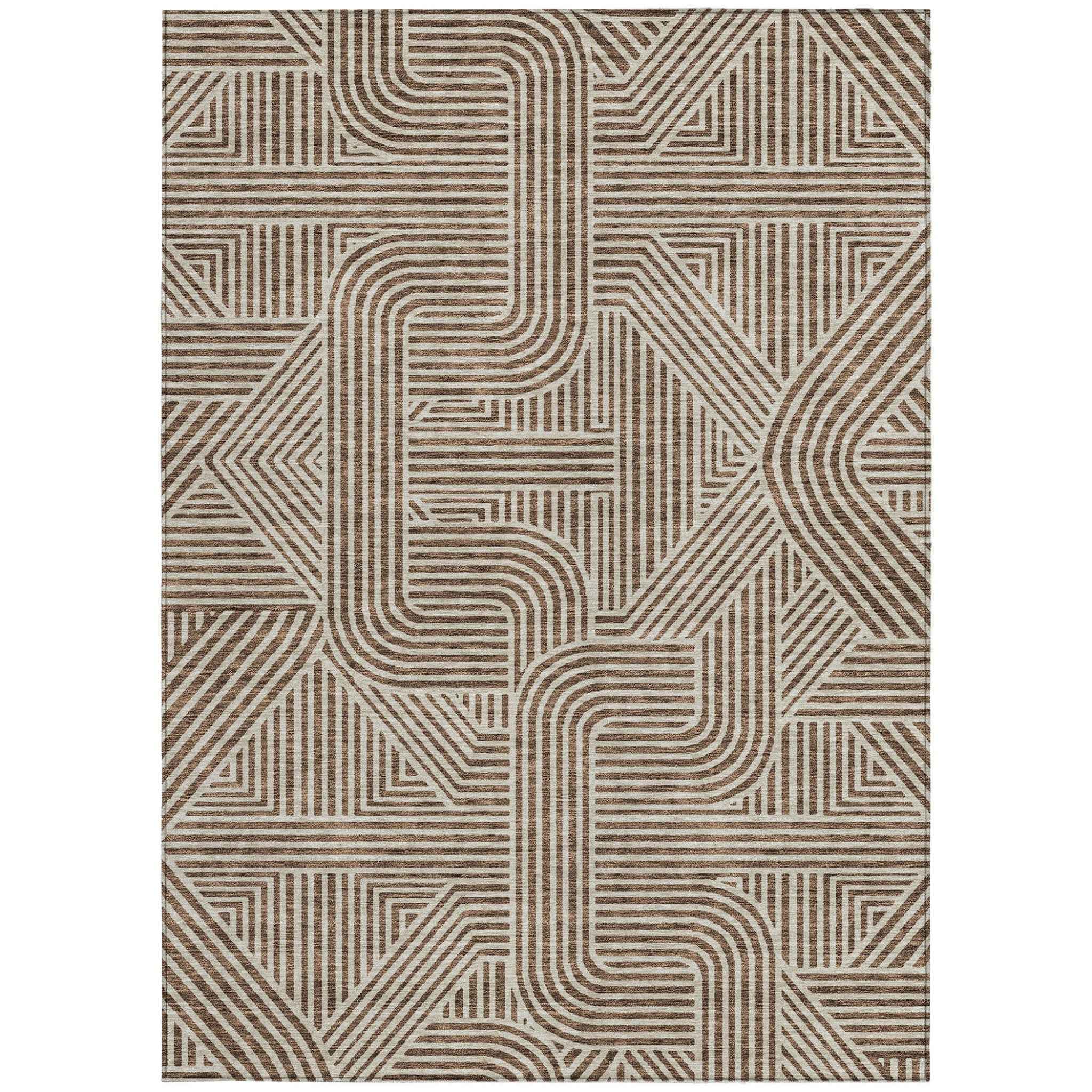 3' X 5' Brown And Beige Abstract Washable Indoor Outdoor Area Rug