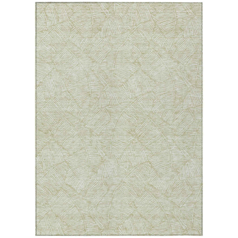 9' X 12' Artichoke Green And Ivory Floral Washable Indoor Outdoor Area Rug